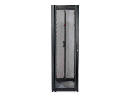 APC NetShelter SX Enclosure (48U x 750 mm, 1070 / 1200 mm deep) — black perforated-door server rack enclosure, front view